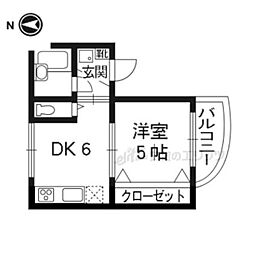 JR東海道・山陽本線 長岡京駅 徒歩5分の賃貸マンション 2階1DKの間取り