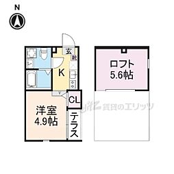 京阪宇治線 観月橋駅 徒歩4分の賃貸アパート 1階1Kの間取り