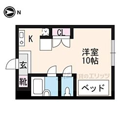 クレセント久津川 2階1Kの間取り