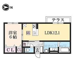 京都市営烏丸線 竹田駅 徒歩18分の賃貸アパート 1階1LDKの間取り