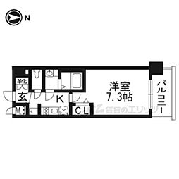 京都市営烏丸線 十条駅 徒歩3分の賃貸マンション 4階1Kの間取り