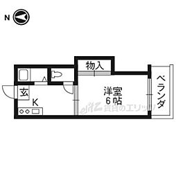 洛水ハイツ 2階1Kの間取り