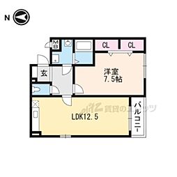 ロ・ピュール 2階1LDKの間取り