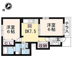プラム里開 1階2DKの間取り