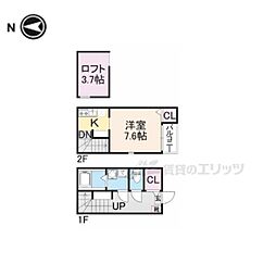 ハーモニーテラス椥辻中在家町 1階1Kの間取り