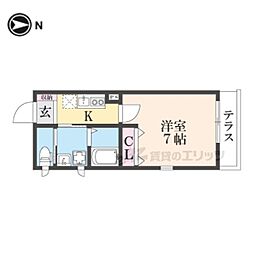 京阪本線 中書島駅 徒歩9分の賃貸アパート 1階1Kの間取り