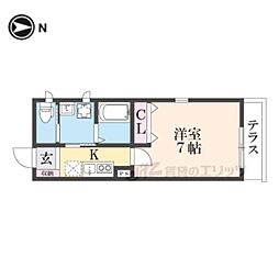 京阪本線 中書島駅 徒歩9分の賃貸アパート 1階1Kの間取り