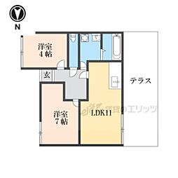 京阪宇治線 観月橋駅 徒歩12分の賃貸一戸建て 2LDKの間取り