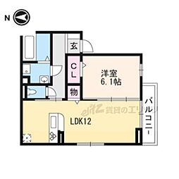 エクセレンス大畔 2階1LDKの間取り