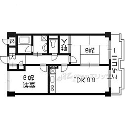 京都地下鉄東西線 椥辻駅 徒歩7分の賃貸マンション 2階2DKの間取り
