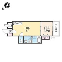 フラッツ六地蔵 1LDKの間取図画像