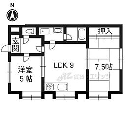 シャルム円山 2DKの間取図画像