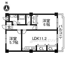 シャトー志水 2LDKの間取図画像