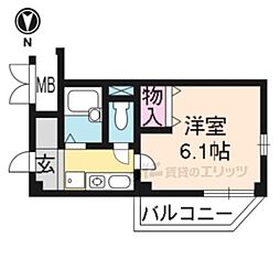 カーサ桂 1Kの間取図画像