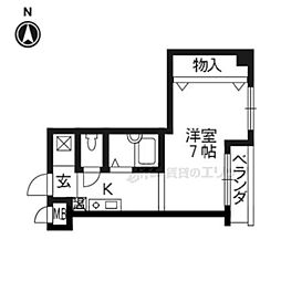 プランドール 1Kの間取図画像