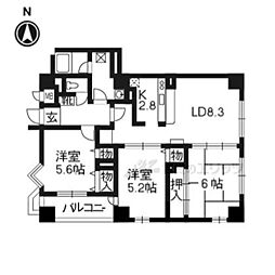 フォルム長岡天神 3DKの間取図画像