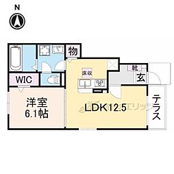 エスポワール下赤田 1LDKの間取図画像