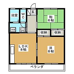シティハイツグリーンパーク 2階2DKの間取り