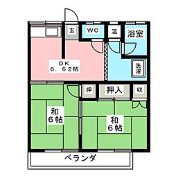 丸山アパート 2階2DKの間取り