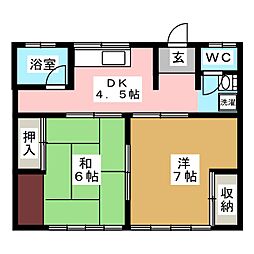田村アパート 2階2DKの間取り