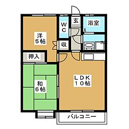 ホワイティー沙羅　Ｃ棟 2階2LDKの間取り
