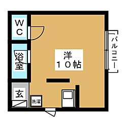 ソレイユ若里 1階ワンルームの間取り