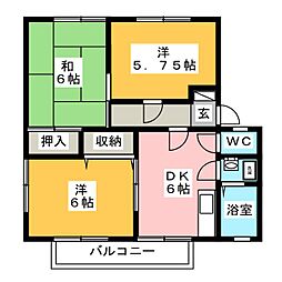サンビレッジ上松 2階3DKの間取り