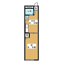 ファミーユ石堂 2階1DKの間取り