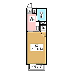 サニーハイツ高田 2階1Kの間取り