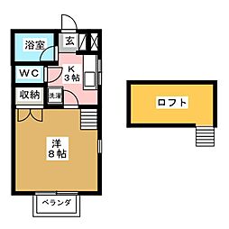 ウインドヒルズ 1階1Kの間取り