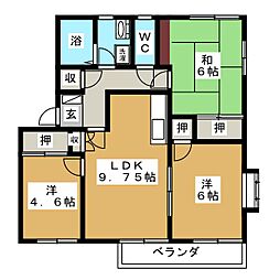 フレグランスアイビー　B棟 2階3DKの間取り