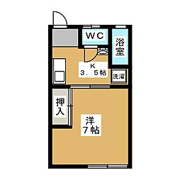 旭ハイツ 1階1Kの間取り