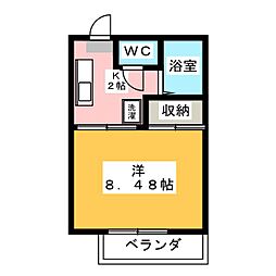 レーベン美里　Ａ棟 1階1Kの間取り