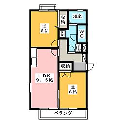 トゥインクル東和田　Ｂ棟 2階2DKの間取り
