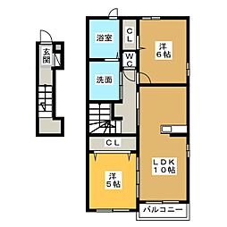 エスポワール 2階2LDKの間取り