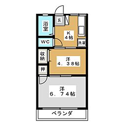 シティハイム若槻 1階2Kの間取り