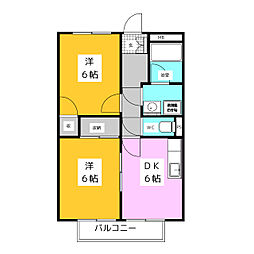エバーグリーンちの 1階2DKの間取り