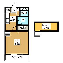 ＮＥＷ−Ｔ・ヴィラ 2階1Kの間取り