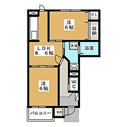 ミ・カサ・こまくさ 1階2DKの間取り