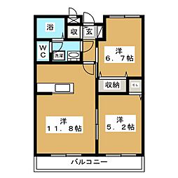 トーラスＨＡＲＡ 2階2LDKの間取り