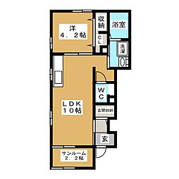 ラピィエル 1階1LDKの間取り