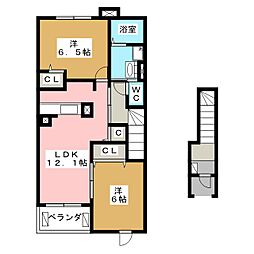 カーサベルデ 2階2LDKの間取り