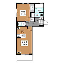 ヘシレ中御所 203 2階1LDKの間取り