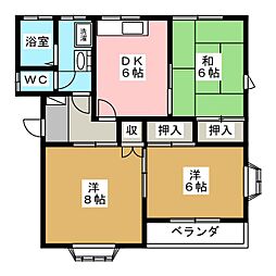 オアシス綾 1階3DKの間取り