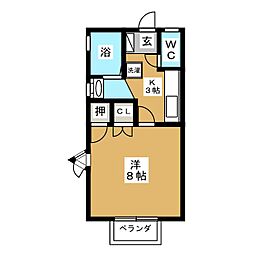 リバティ平林 1階1Kの間取り