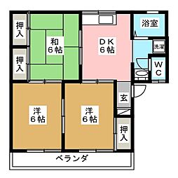 開沖コスモタウン 1階3DKの間取り