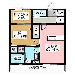 オリンピアパーク 2階1LDKの間取り