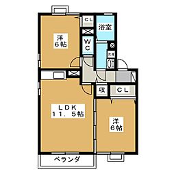 ラルフェ青木島 1階2LDKの間取り