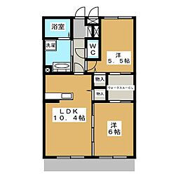 ベルクレール 1階2LDKの間取り