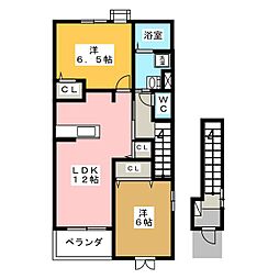 カーサ・レオノール 2階2LDKの間取り